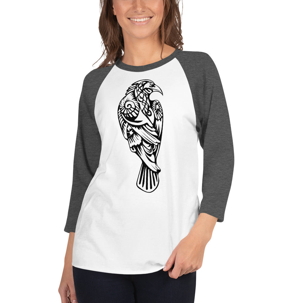 Raven with Mandala Design 3/4 sleeve raglan shirt