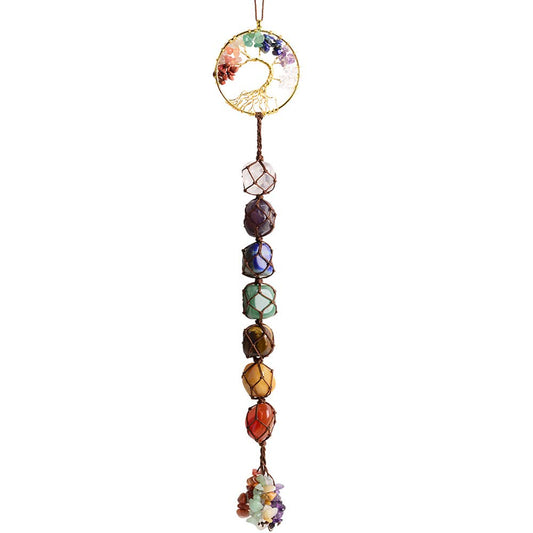 VNVETYTO Tree of Life Chakra Stones Healing Crystals Feng Shui Hanging Ornament 7 Chakra Wall Ornament Meditation Hanging Car Ornament Window Ornament for Home Decor Christmas Tree Decor