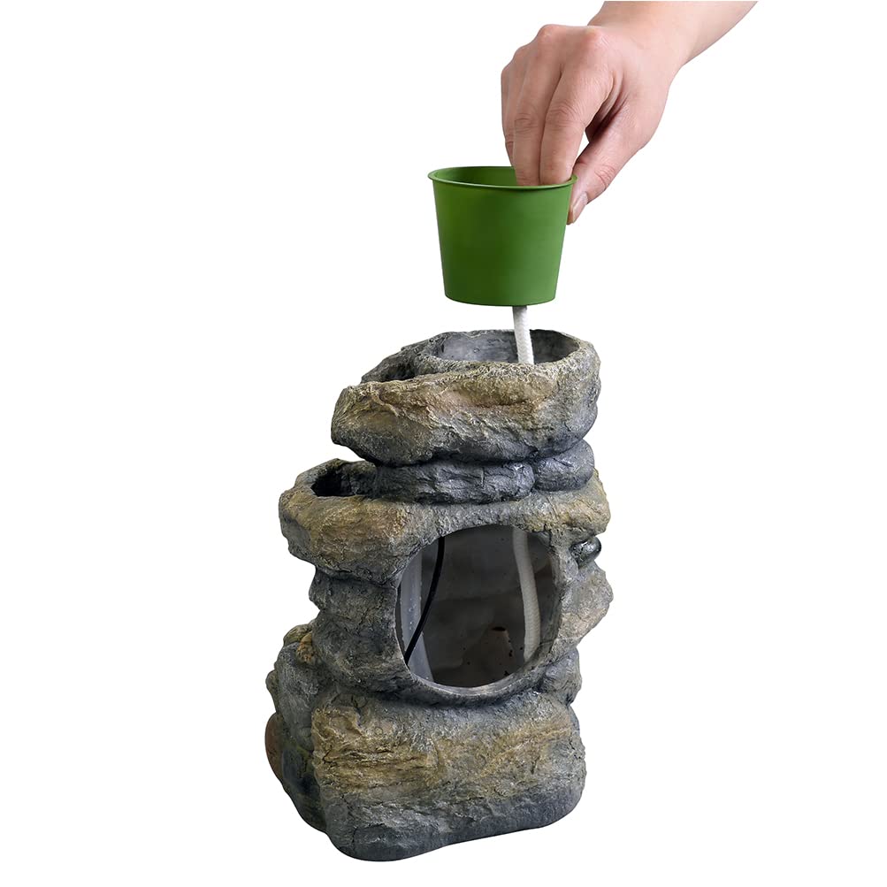 Kalona Indoor Fountain Exquisite Rockery Fountains Soothing Sound Tabletop Fountains Home/Office Decor with a Small Plastic Pot to Grow The Plant by Yourself(Automatic Watering)(22020)