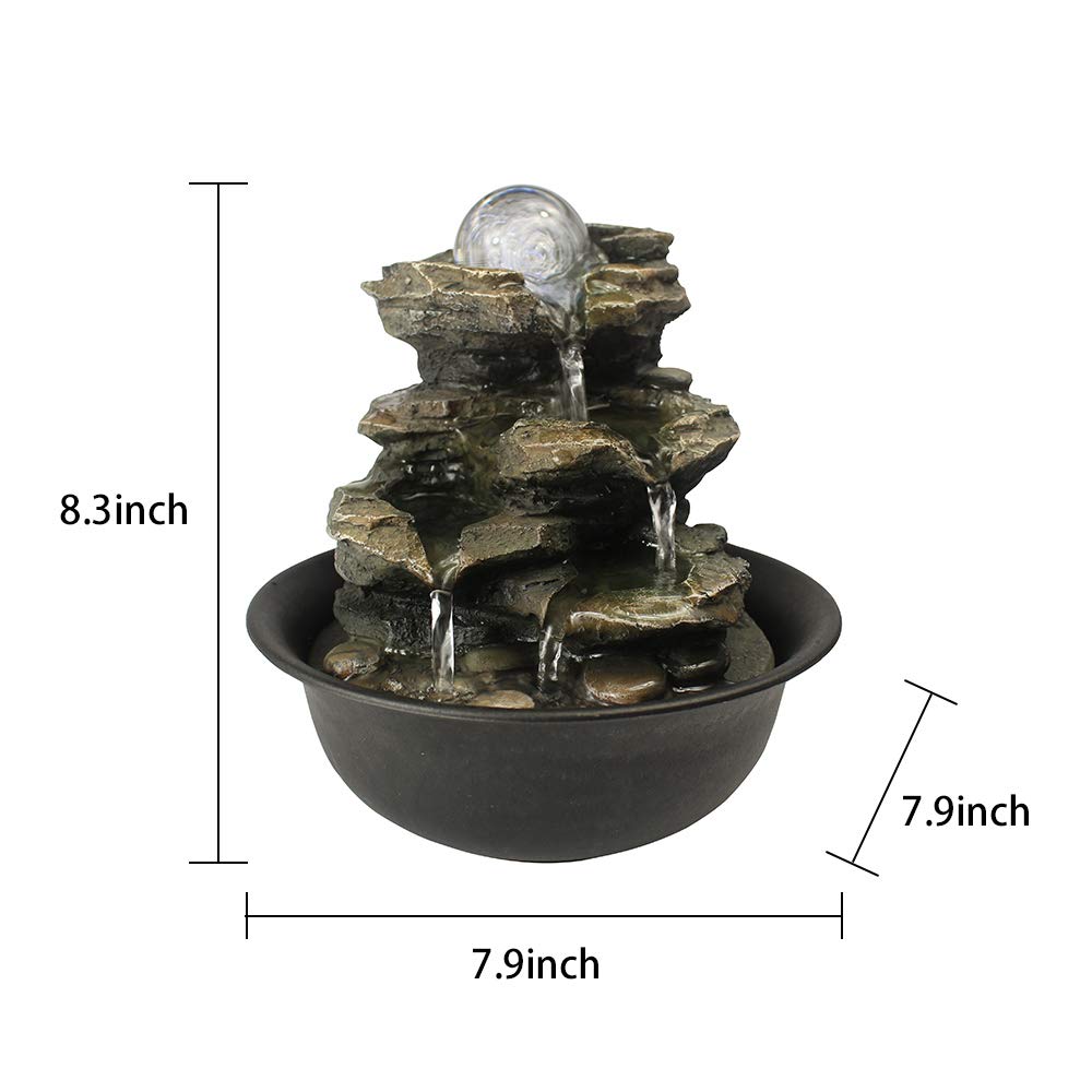 Spinning Orb Rock Cascading Tabletop Fountain, Zen Meditation Indoor Waterfall Feature with LED Light for Home Office Bedroom Relaxation