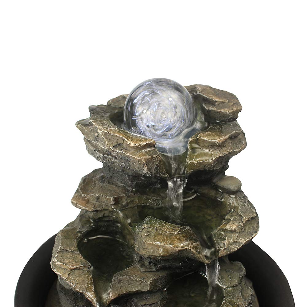 Spinning Orb Rock Cascading Tabletop Fountain, Zen Meditation Indoor Waterfall Feature with LED Light for Home Office Bedroom Relaxation