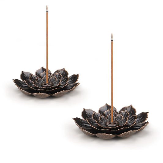 Incense Burner - Lotus Stick Incense Holder 6 Incense Holes with Detachable Ash Catcher 2Pcs