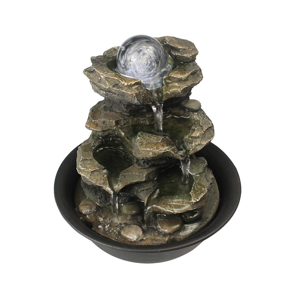 Spinning Orb Rock Cascading Tabletop Fountain, Zen Meditation Indoor Waterfall Feature with LED Light for Home Office Bedroom Relaxation