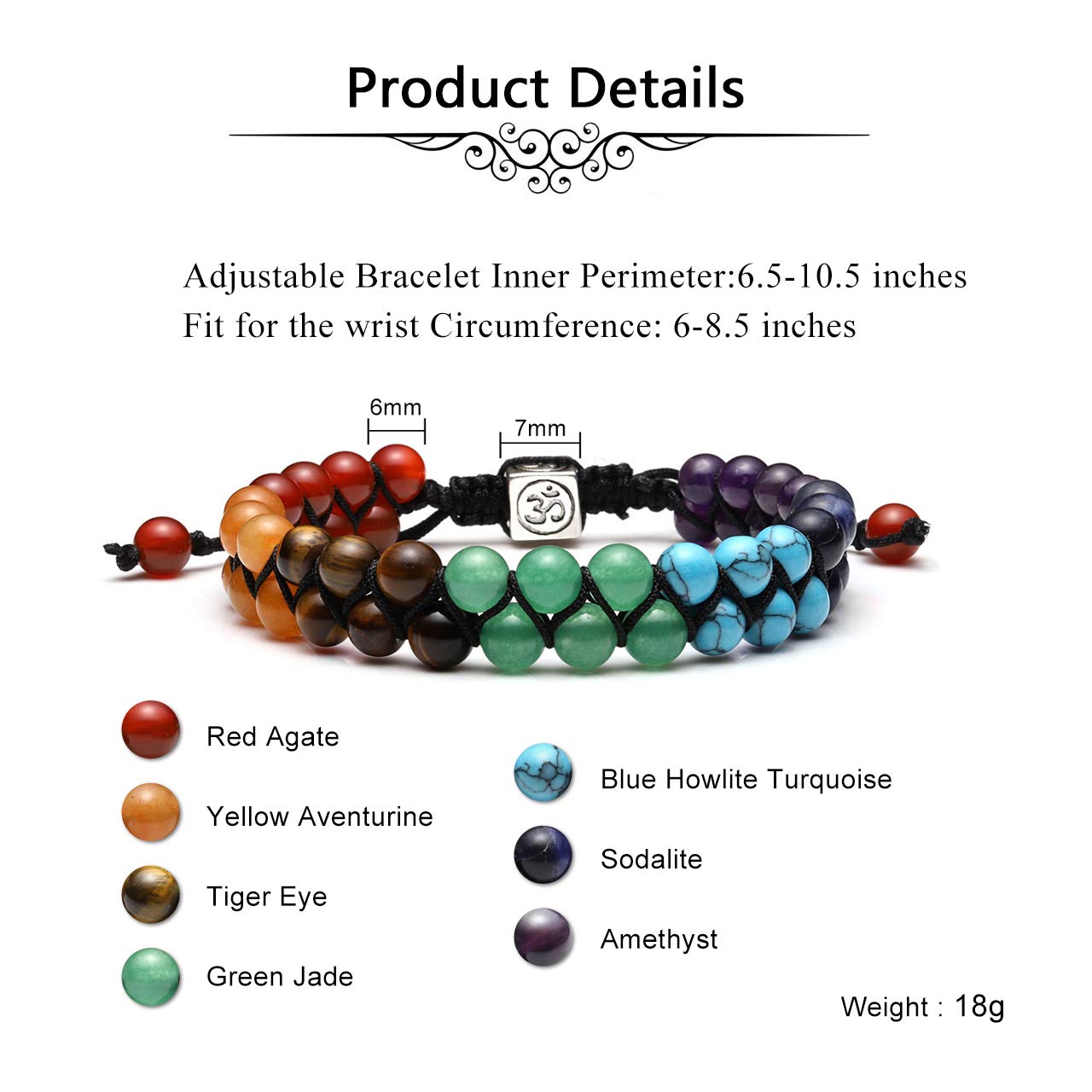 Top Plaza 7 Chakra Bracelet for Women Men Healing Crystals Bead Chakra Bracelet Yoga 6mm Stone Beads Bracelets Meditation Relax Anxiety Jewelry