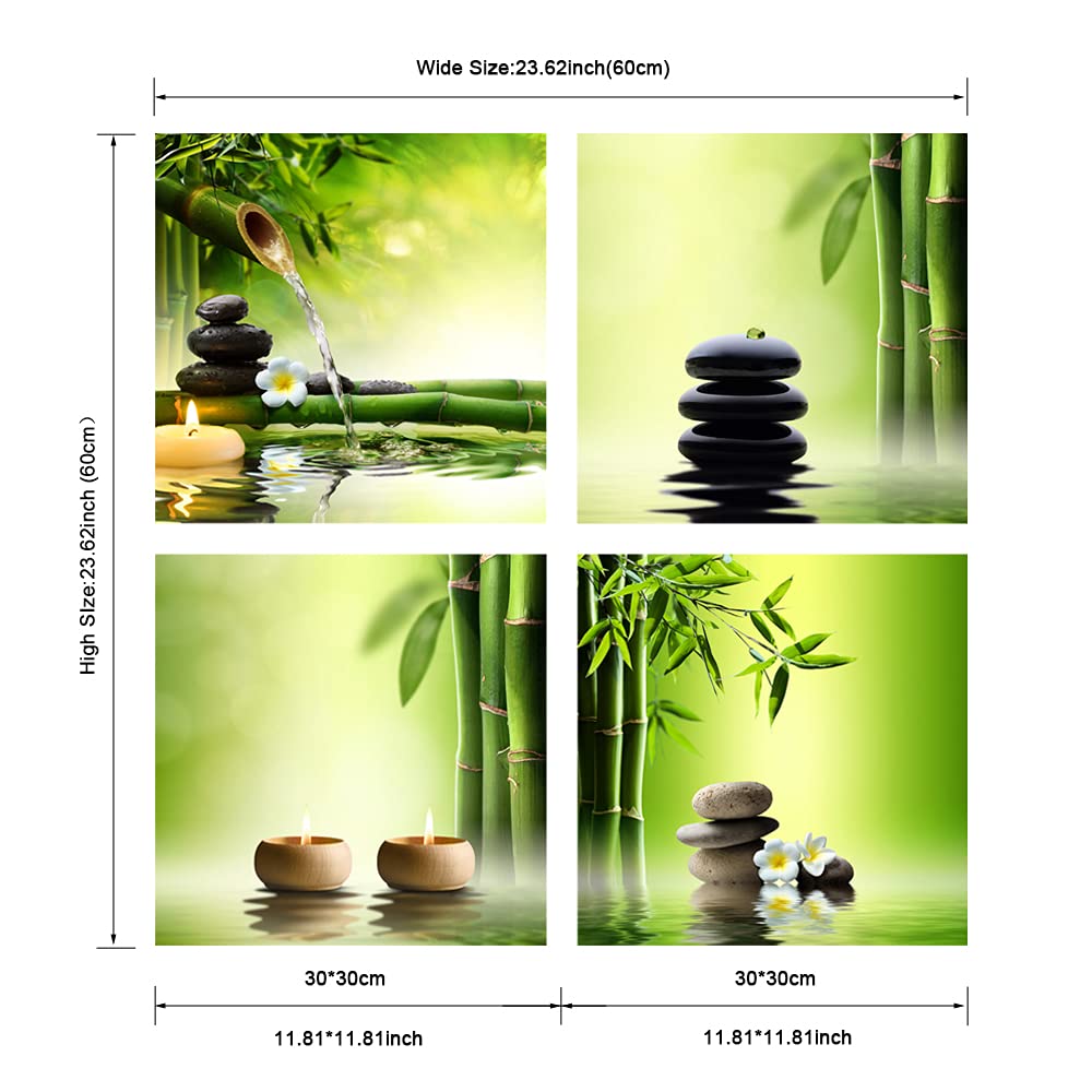 Pyradecor Modern 4 Panel Stretched Contemporary Zen Canvas Prints Perfect Bamboo Green Pictures on Canvas Wall Art for Home Office Decorations Living Room Bedroom