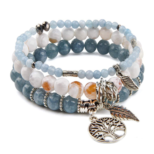 Jardme Tree of Life Bracelet & Aquamarine Beaded Bracelet for Women Chakra Bracelet Beach Charm Bracelet Set - Birthday Gifts for Women Mom