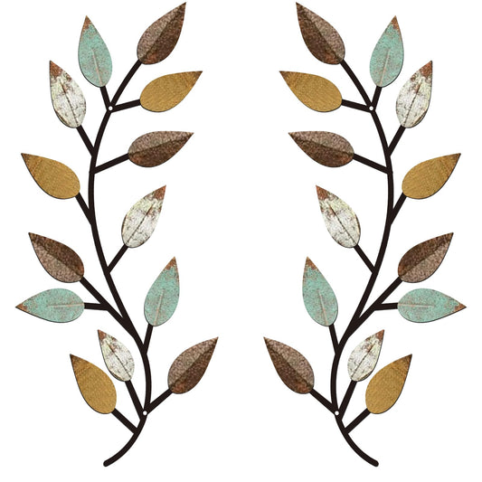 Zhengmy 2 Pieces Metal Tree Leaf Wall Decor Vine Olive Branch Leaf Wall Art Wrought Iron Scroll Above The Bed, Living Room, Outdoor Decoration (Bright Colors)