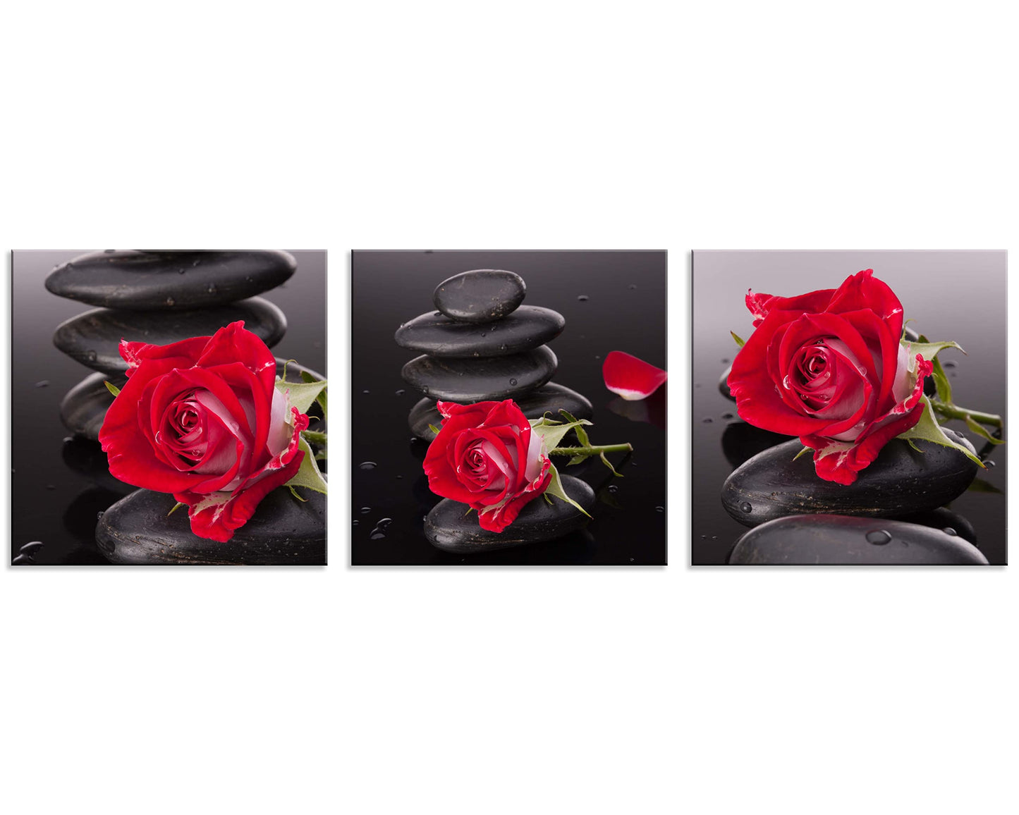 NAN Wind Red Canvas Wall Art Bedroom Wall Decor Black and White Zen Stones Spa Wall Art Rose Pictures for Living Room Kitchen Home Decorations Red Bathroom Accessories Flower Paintings Room Artwork