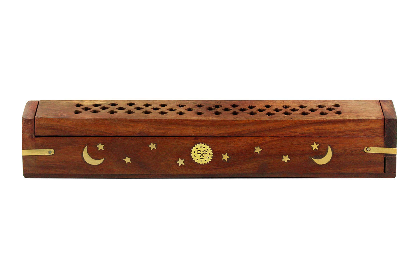 Sheesham Wood Incense Burner Holder - Set of 2 Coffin Style Sun Moon Inlay Handmade Aromatherapy Room Freshener Fragrance Cone Incense Stick Burner Ash Catcher - Zen Home Gift - 12x2x2 - COTTON CRAFT