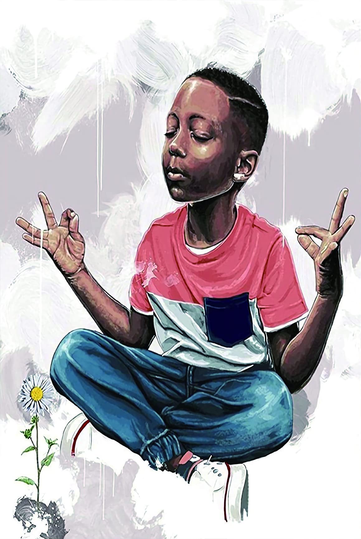 Black Boy Yoga Meditation Wall Art Poster, Motivational African American Boy Art Poster, Meditation Canvas Poster, Healthy Relaxing Spiritual Wall Decor for Bedroom Living Room, 16"x24"-No Frame