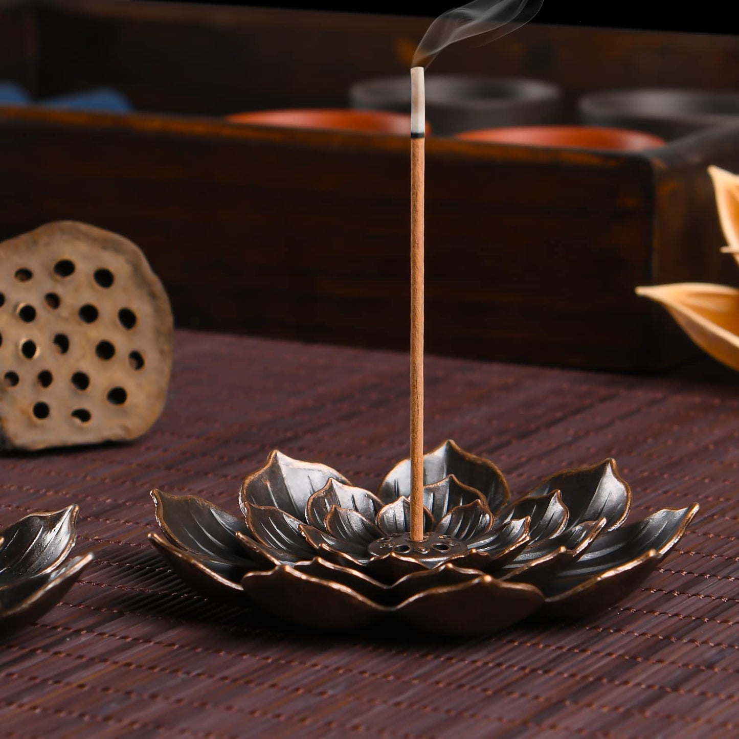 Incense Burner - Lotus Stick Incense Holder 6 Incense Holes with Detachable Ash Catcher 2Pcs