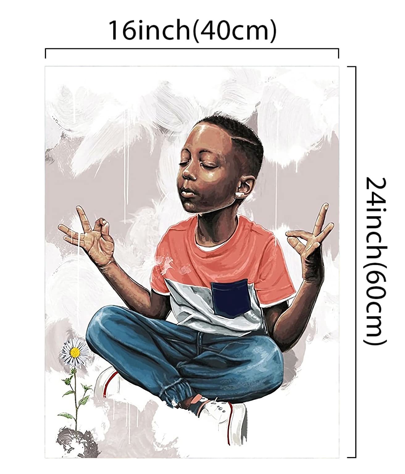 Black Boy Yoga Meditation Wall Art Poster, Motivational African American Boy Art Poster, Meditation Canvas Poster, Healthy Relaxing Spiritual Wall Decor for Bedroom Living Room, 16"x24"-No Frame