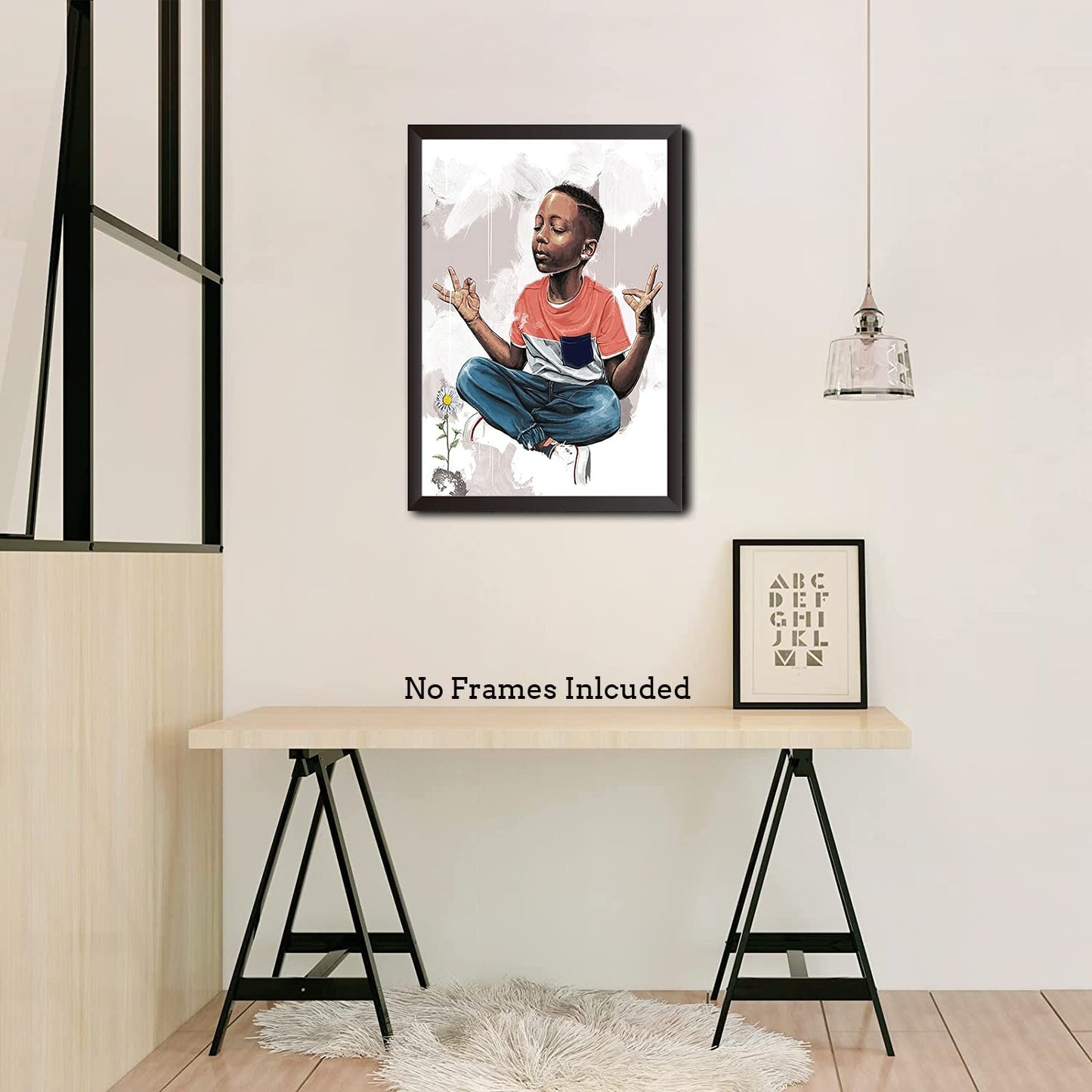 Black Boy Yoga Meditation Wall Art Poster, Motivational African American Boy Art Poster, Meditation Canvas Poster, Healthy Relaxing Spiritual Wall Decor for Bedroom Living Room, 16"x24"-No Frame