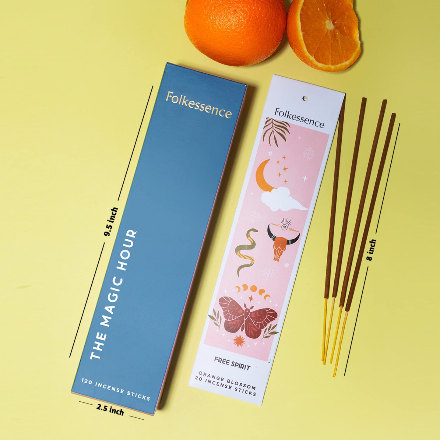 Folkulture Incense Sticks - Set of 6 Incenses (120 Incence Sticks) for Positive Aura - Coconut Mango, Oriental Aqua, Green Tea, Ocean Salt, Rose Geranium, Orange Blossom, Boho Gift Set, Magic Hour