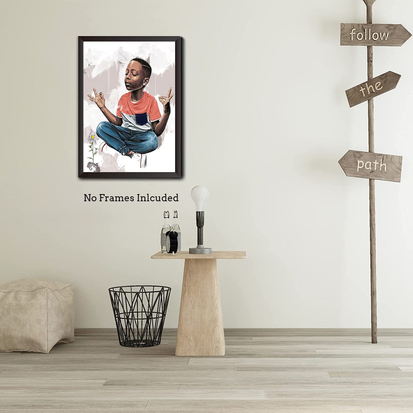 Black Boy Yoga Meditation Wall Art Poster, Motivational African American Boy Art Poster, Meditation Canvas Poster, Healthy Relaxing Spiritual Wall Decor for Bedroom Living Room, 16"x24"-No Frame