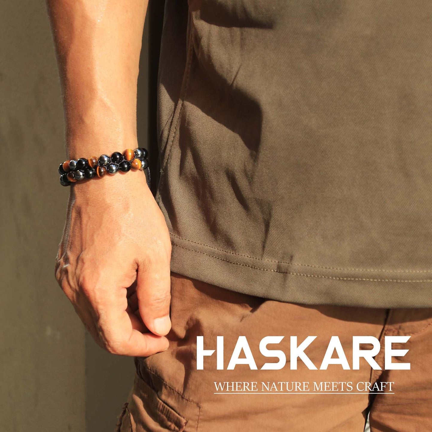 HASKARE Triple Protection Bracelet, Genuine Tigers Eye Black Obsidian and Hematite 8mm Beads Bracelet for Men Women, Crystal Jewelry Stone Bracelets Christmas Gifts for Men Bring Luck Prosperity