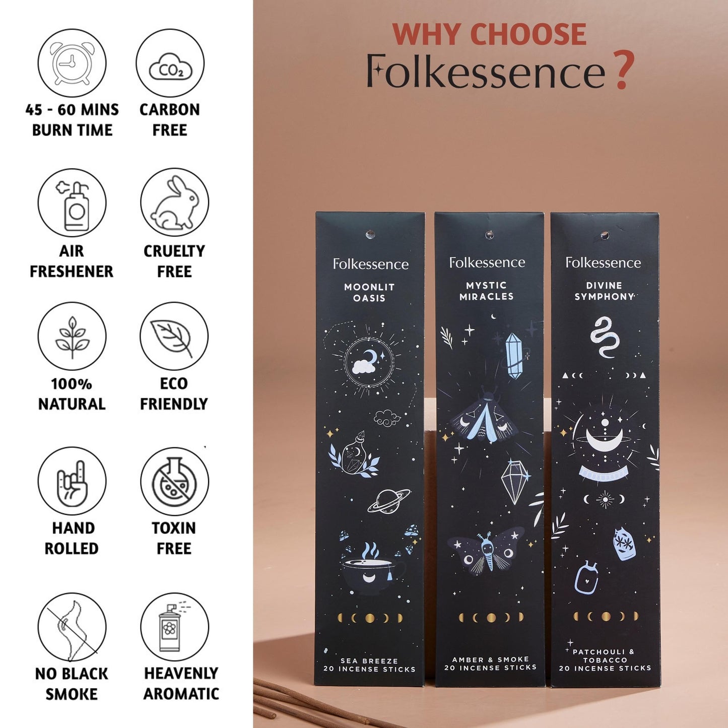 Folkulture Incense Sticks - Set of 6 Insenses (120 Insence Sticks) - Palo Santo & Sandalwood, White Sage, Lavender, Patchouli, Rosemary, Blue Lotus Inscents or Inciensos, Sleep Incents