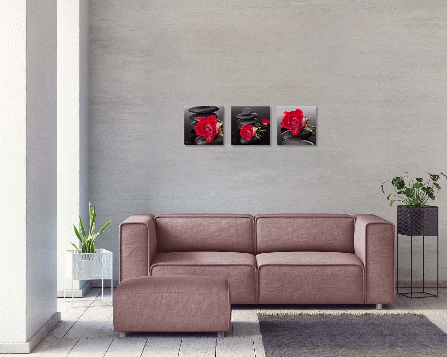 NAN Wind Red Canvas Wall Art Bedroom Wall Decor Black and White Zen Stones Spa Wall Art Rose Pictures for Living Room Kitchen Home Decorations Red Bathroom Accessories Flower Paintings Room Artwork