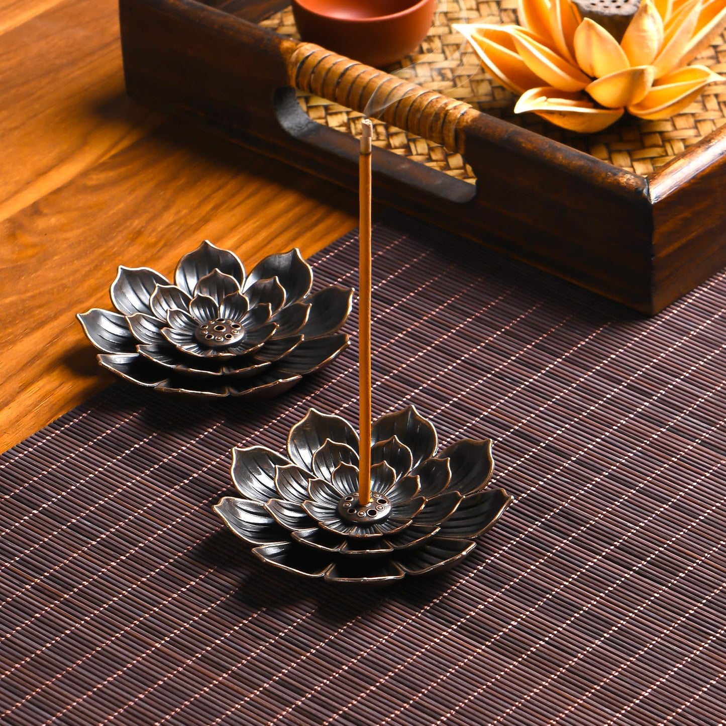 Incense Burner - Lotus Stick Incense Holder 6 Incense Holes with Detachable Ash Catcher 2Pcs