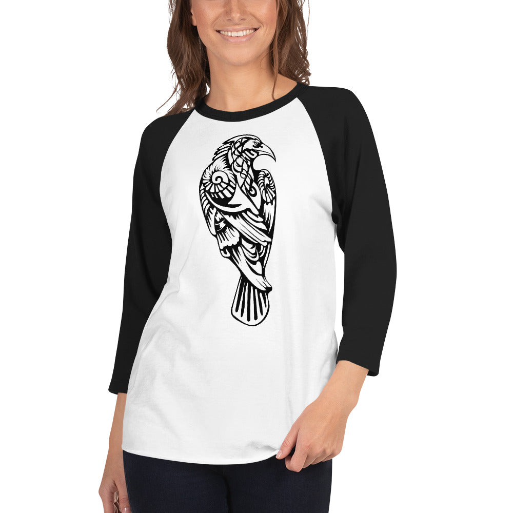 Raven with Mandala Design 3/4 sleeve raglan shirt