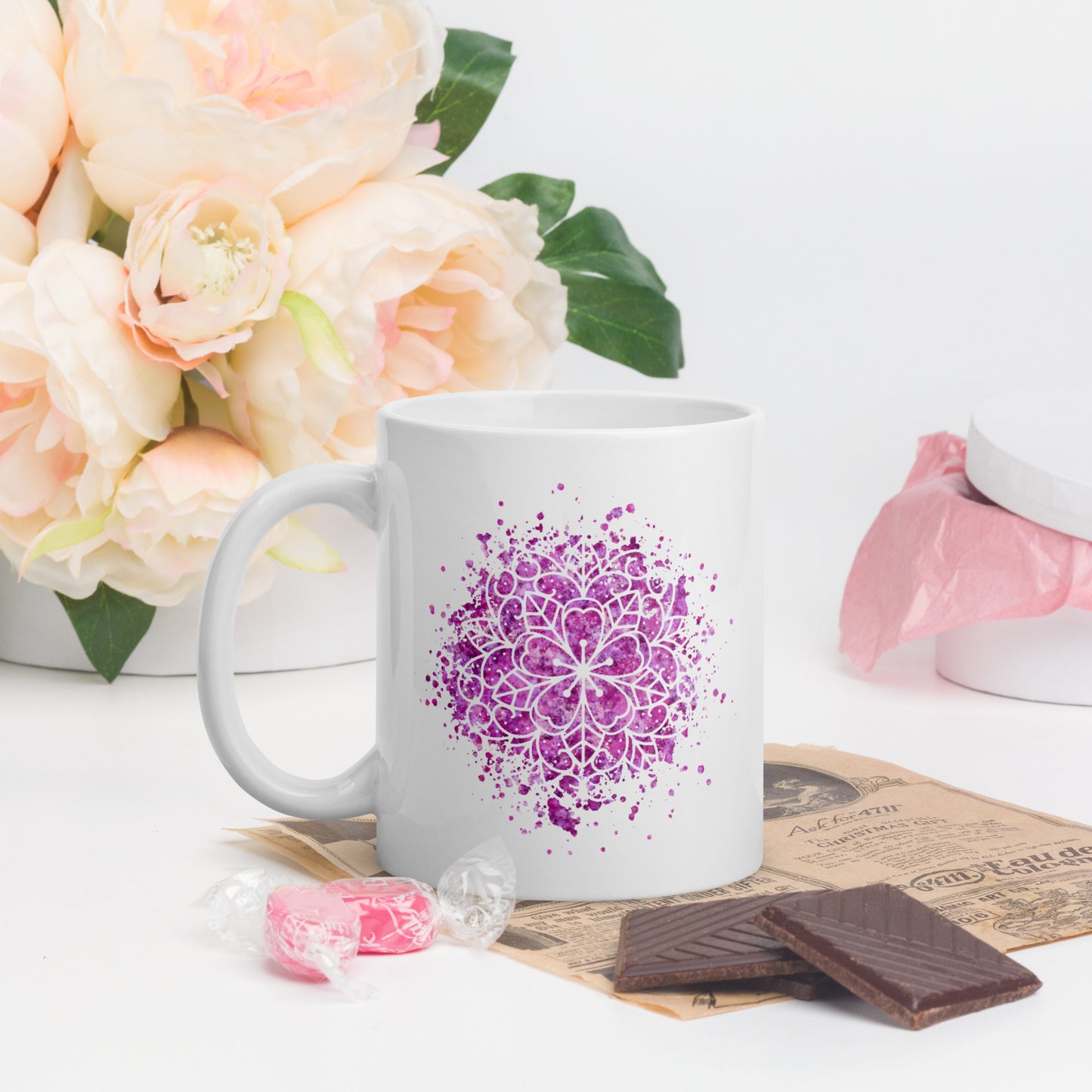 Pink Flower White glossy mug